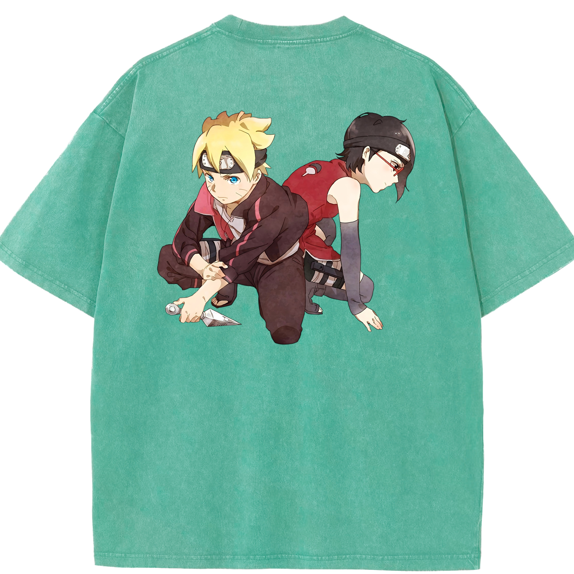 （画像用） NARUTO -ナルト- うちは サラダ Uchiha Sarada 綿100% ヴィンテージ風 半袖Tシャツ（背面プリント）